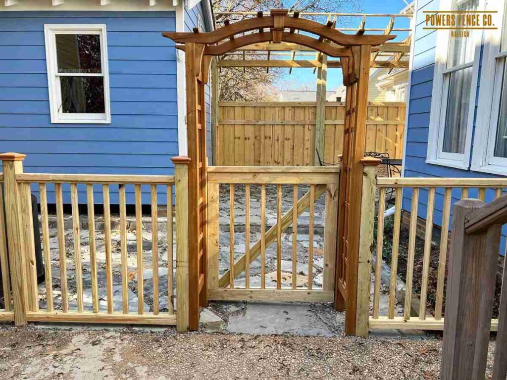 custom carved fence entrance gate